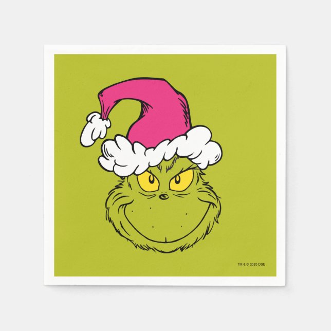 The Grinch in Pink Santa Hat Napkins (Front)