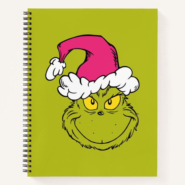 The Grinch in Pink Santa Hat Notebook (Front)