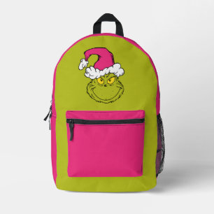 The Grinch in Pink Santa Hat Printed Backpack