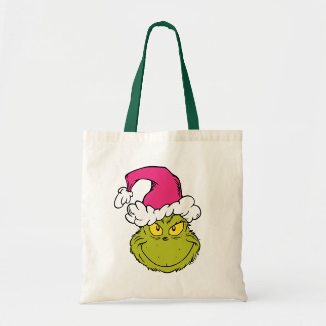 The Grinch in Pink Santa Hat Tote Bag (Front)