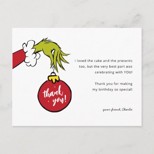 The Grinch Mean One Birthday Thank You Postcard