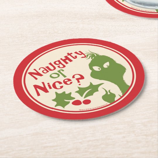 The Grinch | Naughty or Nice Round Paper Coaster | Zazzle.com