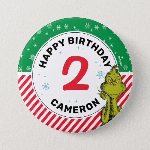 The Grinch Red and Green Snowflake Birthday Button