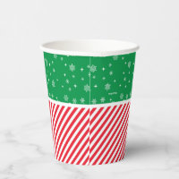 Red Green Glitter White Stripes Holiday Christmas Paper Cups, Zazzle