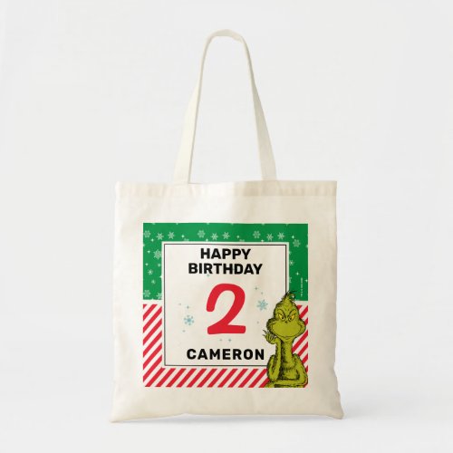 The Grinch Red and Green Snowflake Birthday Tote Bag