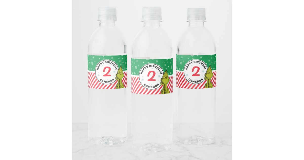 The Grinch Red and Green Snowflake Birthday Water Bottle Label