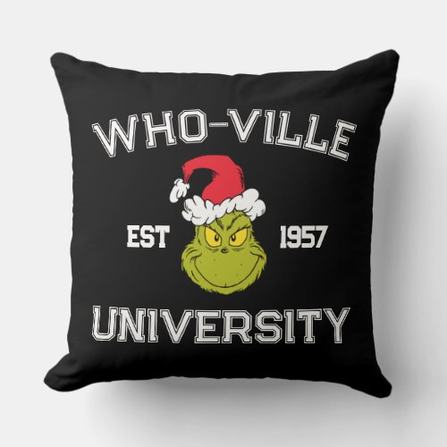 The Grinch  Who_ville University Est 1957 Throw Pillow