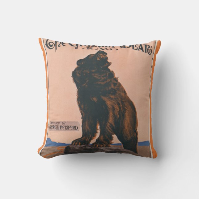 The Grizzly Bear Rag Throw Pillow (Front)
