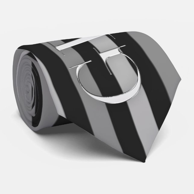 the Groom Black and Silver Pinstripes Wedding Neck Tie (Rolled)