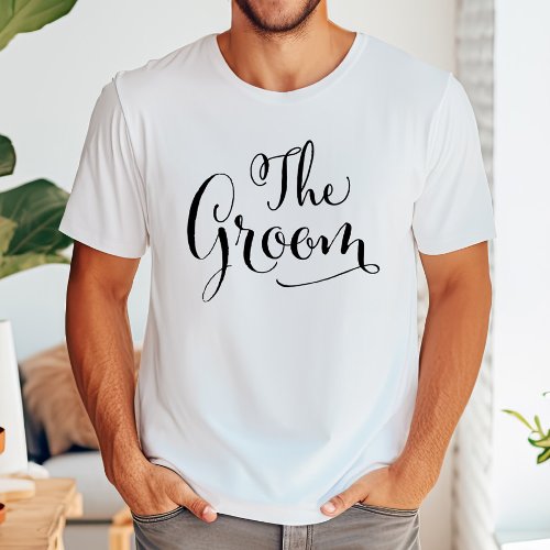 The Groom Black Modern Script Wedding T_Shirt