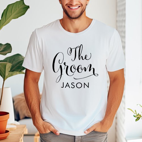 The Groom Black Script Personalized Wedding T_Shirt