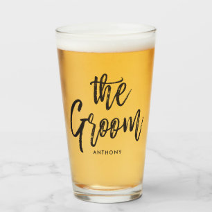 The Groom Black Script Style Glass