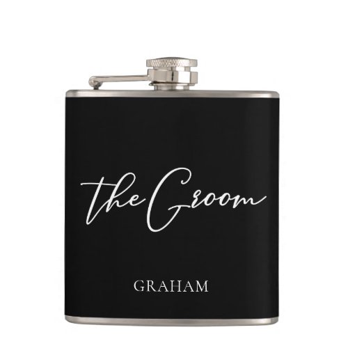 The Groom Chic Black White Wedding Modern Custom Flask