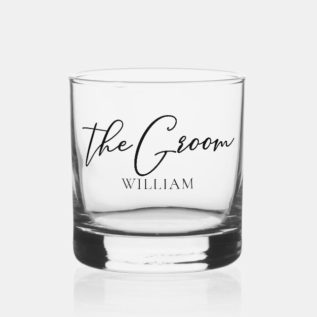 The Groom Customizable Bachelor Party Wedding Whiskey Glass (Front)