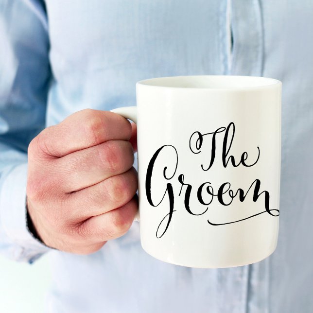 The Groom Elegant Black Script Writing Wedding Coffee Mug (Creator Uploaded)
