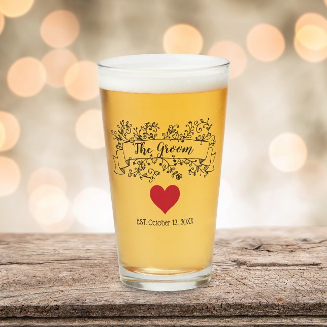 The Groom Flower Banner Heart Wedding Glass (Creator Uploaded)