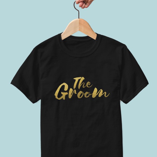 The Groom Gold Brush Script Black Wedding T-Shirt (Perfect shirt for The Groom! Check out the Wedding Shirt collection for the matching Bride shirt)
