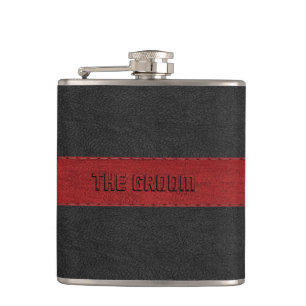 The Groom Masculine Red & Black Leather Texture Flask