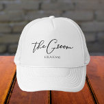 The Groom Personalized Chic Minimalist Wedding Trucker Hat<br><div class="desc">This chic,  simple groom hat features your name underneath elegant black typography reading The Groom. Customize these elegant,  modern bridal party hats for your wedding or bachelor party.</div>