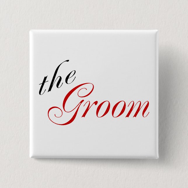 The Groom (Script Red) Pinback Button (Front)