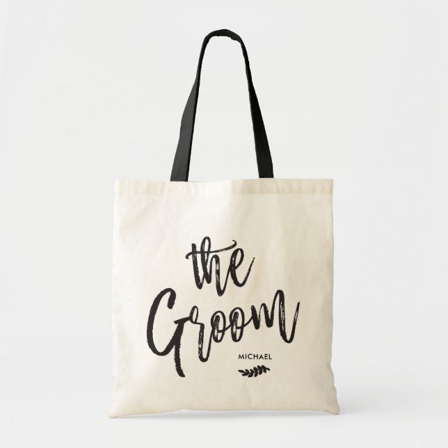 The Groom | Script Style Custom Name Wedding Tote Bag (Front)