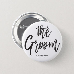 The Groom   Script Style Custom Wedding White Button