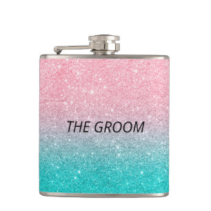 The Groom Turquoise and pink glitter ombre Flask