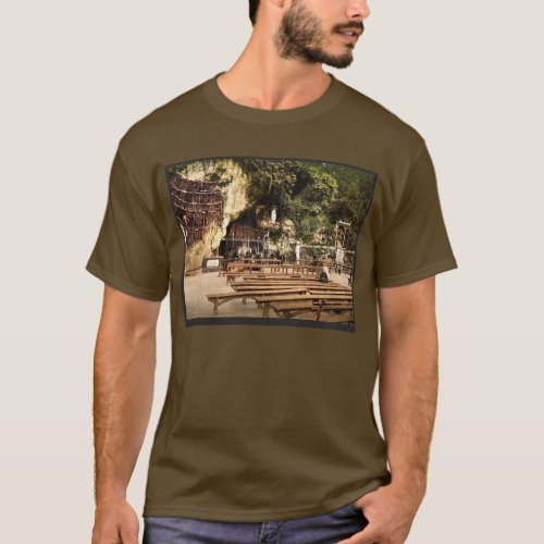 The grotto of Notre Dame Lourdes Pyrenees Franc T_Shirt