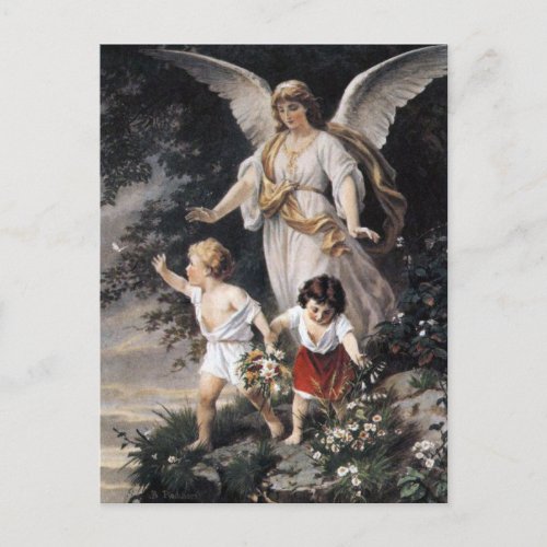 The Guardian Angel and Children Vintage Painting Postcard