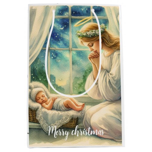 the guardian angel prays by the babys cradle medium gift bag