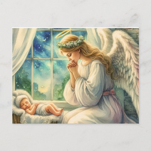 the guardian angel prays by the babys cradle postcard