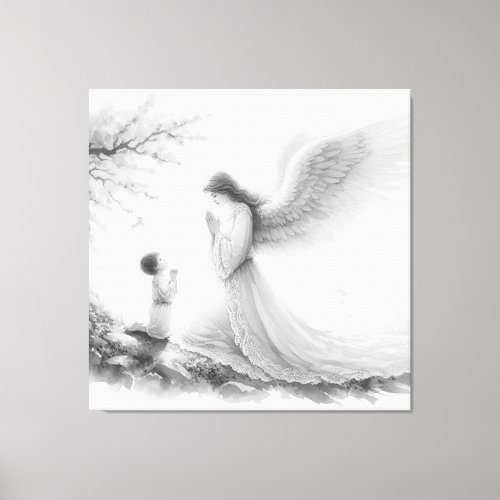  The guardian angel prays with the child Canvas Print