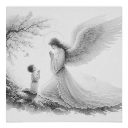  The guardian angel prays with the child Poster