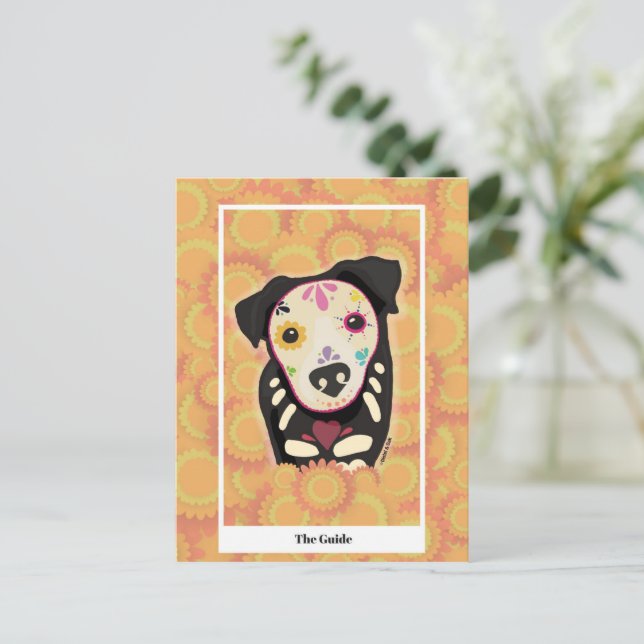 The Guide – Día de los Muertos Dog Tarot Art Postcard (Standing Front)