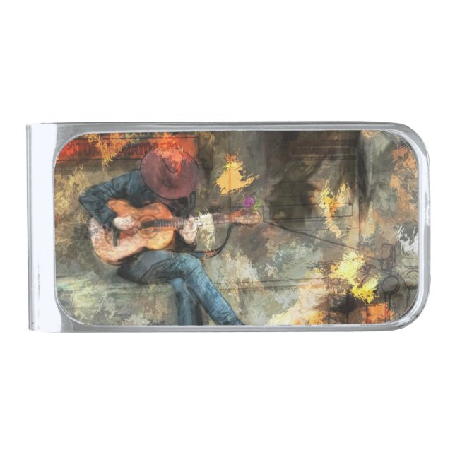 The Guitar Man Silver Finish Money Clip (Front)