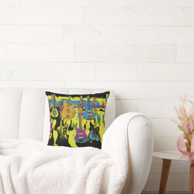 The Guitar Party - Musical Instrument  Throw Pillow (Couch)
