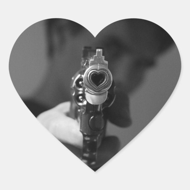 the gun of love that kills. heart sticker (Front)