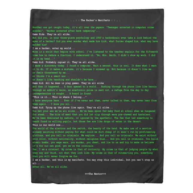 The Hacker's Manifesto Duvet Cover (Front)