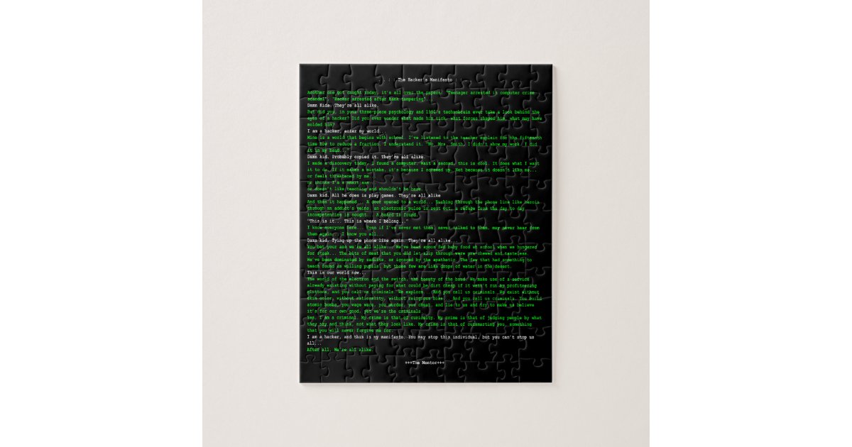 The Hacker's Manifesto Jigsaw Puzzle Zazzle