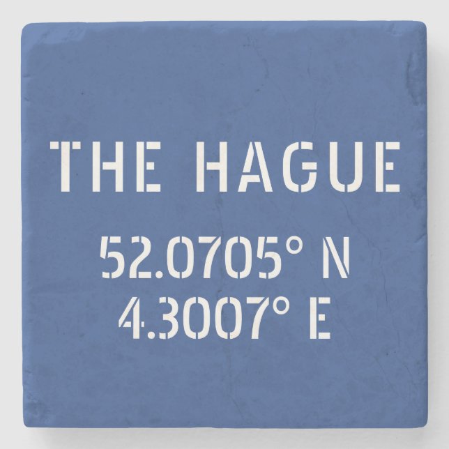 The Hague Latitude Longitude Blue  Stone Coaster (Front)