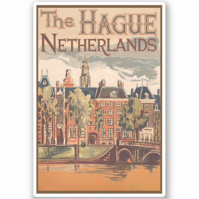 The Hague Netherlands Illustration Travel Art Sticker (Front)