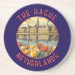 The Hague Netherlands Retro Distressed Circle Coaster<br><div class="desc">The Hague retro vector travel design. The Hague is a city on the North Sea coast of the western Netherlands.</div>