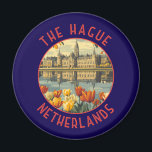 The Hague Netherlands Retro Distressed Circle Magnet<br><div class="desc">The Hague retro vector travel design. The Hague is a city on the North Sea coast of the western Netherlands.</div>