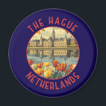 The Hague Netherlands Retro Distressed Circle Magnet<br><div class="desc">The Hague retro vector travel design. The Hague is a city on the North Sea coast of the western Netherlands.</div>