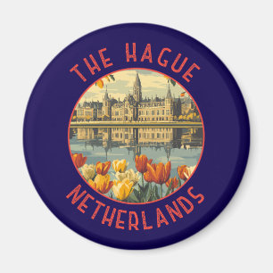 The Hague Netherlands Retro Distressed Circle Magnet