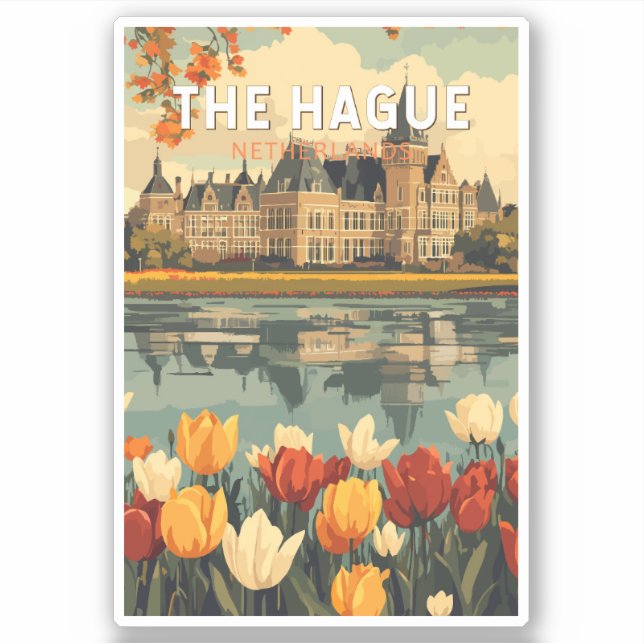 The Hague Netherlands Travel Art Vintage Sticker (Front)