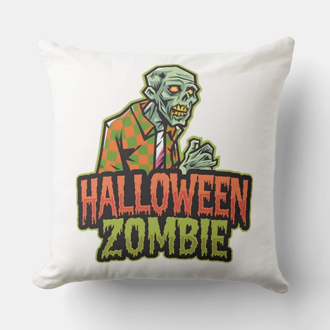 The Halloween Green Zombie Throw Pillow: Creepy Ne Pillow (Front)