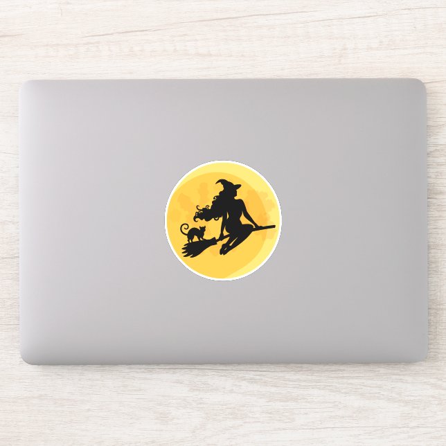 The Halloween Witch and Cat Moon Sticker (Computer)