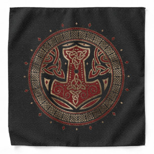 The hammer of Thor Black Red Leather and gold Bandana