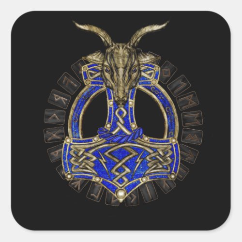 The hammer of Thor _ Gold and Lapis Lazuli Square Sticker